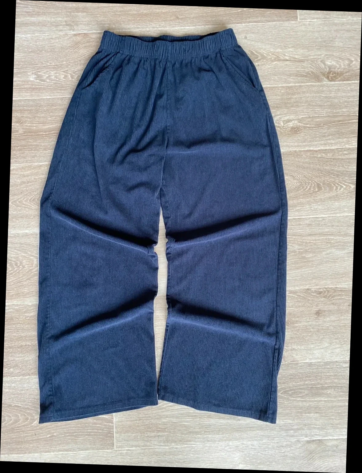 Pantalon femme jambes larges bleu / taille élastique 38-40